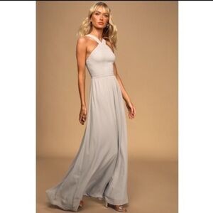 NWOT. Ceremony by Joanna August Small Grey Chiffon Maxi Dress.